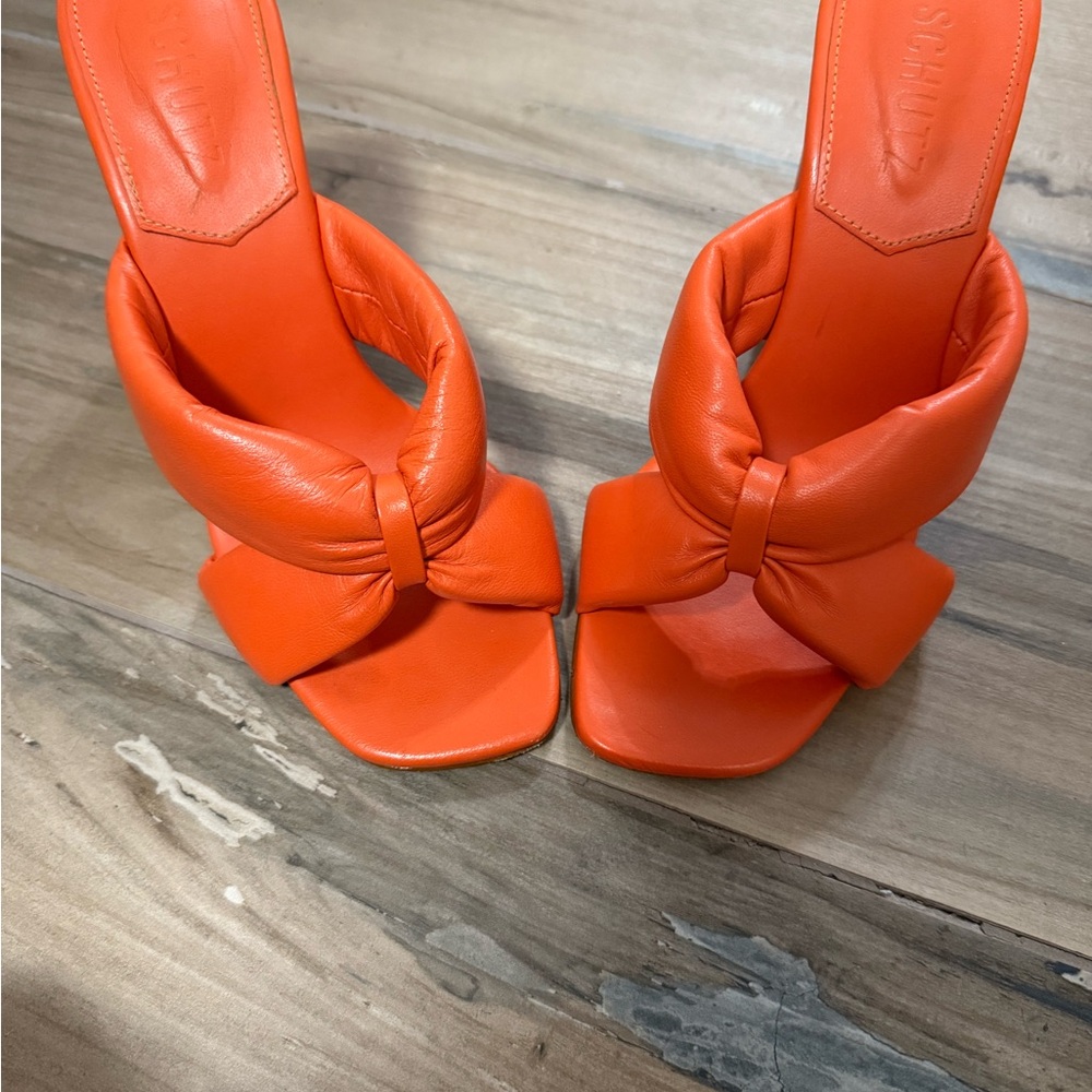 SCHUTZ “Fairy” block heel sandal Vibrant Orange size 6